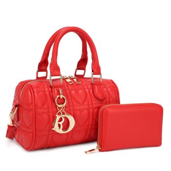 KMS-5401 RD  QUILT CROSS BODY BAG WITH WALLET