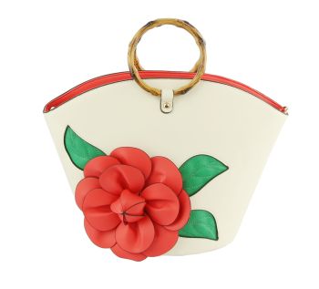 LHU459 RD BAMBOO HANDLE FLOWER BAG