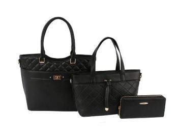 LMD009-Z BK FASHION 3 IN 1 WORK TOTE AND WALLET SET