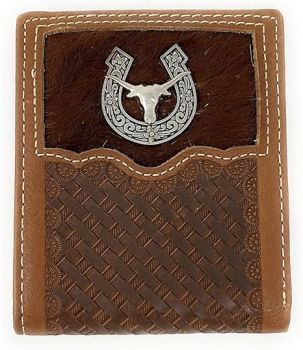 NO4004 BR MEN WESTERN LONG HORN BI FOLD WALLET