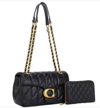 MS-20700 SET BK Quilted Design Shoulder Bag W Wallet Set