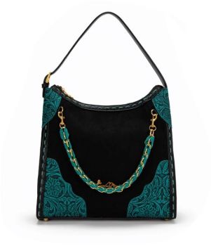 MW-HB-1384-918-BK Montana West Tooled Hobo Bag