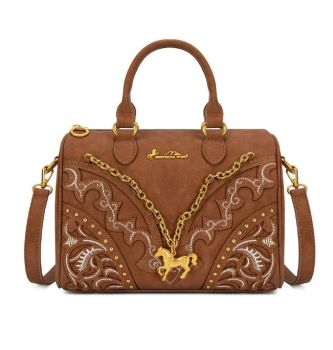 MW-HB-1380-6660-BR Montana West Western Horse Charm Satchel Crossbody Bag