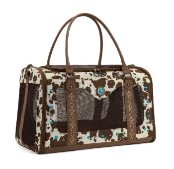 MW-HB-1386-8000COW/BR Montana West Western Tooled Pet Carrier Bag with Turquoise Accents