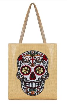 MW-HB-1401-002-BG Montana West Sugar Skull Sequin Tote Bag