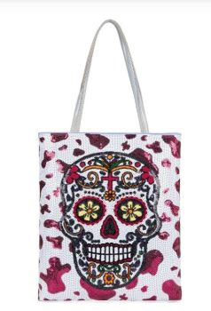 MW-HB-1401-002-HPK Montana West Sugar Skull Sequin Tote Bag