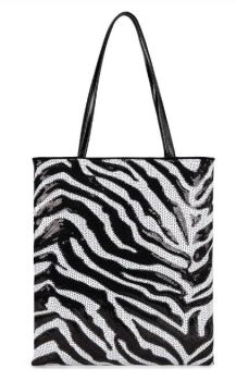 MW-HB-1401-003-BK Montana West Zebra Print Sequin Tote Bag