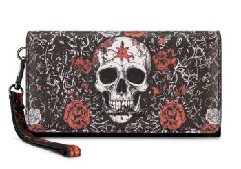 MW-WL-1404-018-BK Montana West Skull Rose Halloween Wristlet RFID Wallet