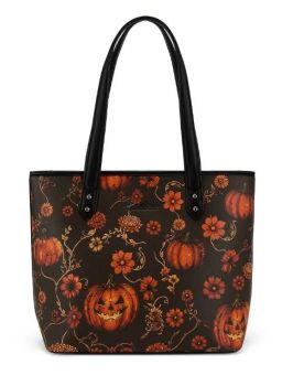MW-HB-1404-2002-RD Montana West Halloween Pumpkin Floral Tote Bag 