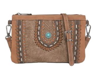 MW1065-181 BR  Montana West Embossed Collection Crossbody/Wristlet