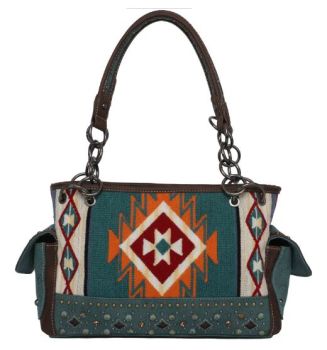 MW1097G-8085 TQ Montana West Aztec Tapestry Concealed Carry Satchel