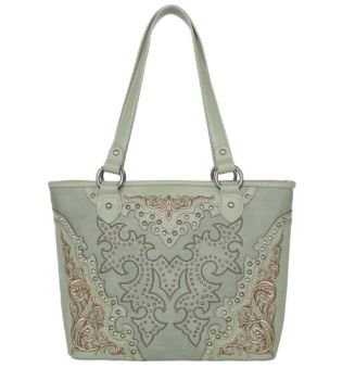 MW1110G-8317 GN Montana West Boot Scroll Embroidered Collection Concealed Carry Tote