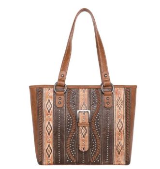 MW1134G-8317 BR1 Montana West Aztec Tooled Collection Concealed Carry Tote