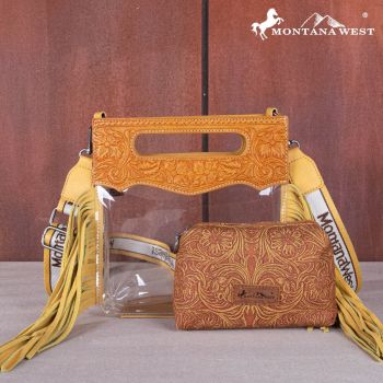 MW1251-199 MST Montana West Western Fringe Stadium Clear Crossbody Bag with Detachable Pouch