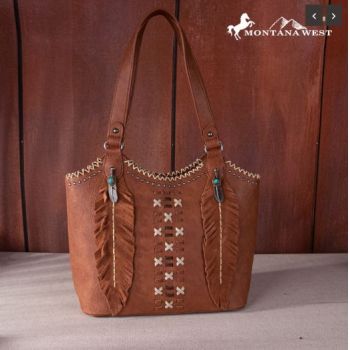 MW1259-8005 BR  Montana West Feather Collection Concealed Carry Tote