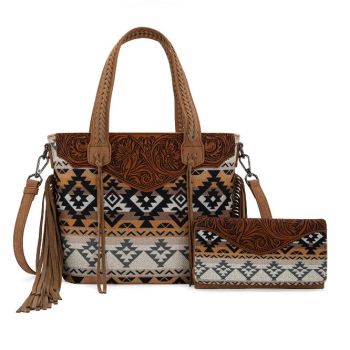 MW1295G-8313WPK Montana West Tooled Aztec Tote/Crossbody with Wallet Set