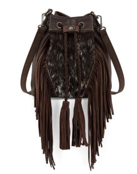 MW1349-8311CF Montana West Hair-On Cowhide Drawstring Crossbody Bucket Bag 