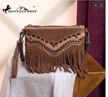 MW1340-181BR Montana West Fringe Collection Clutch/Crossbody