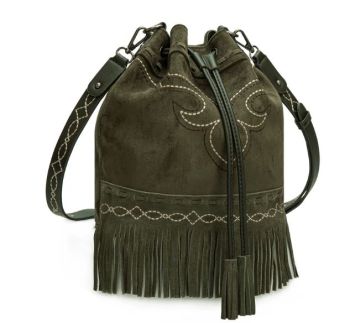 MW1341-8311OLV Montana West Boot Stitch Fringe Drawstring Crossbody Bag