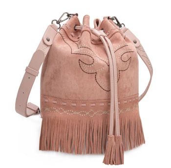 MW1341-8311PK Montana West Boot Stitch Fringe Drawstring Crossbody Bag