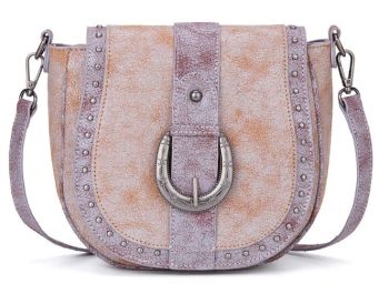MW1364-8360BR Montana West Western Buckle Studded Saddle Crossbody Bag