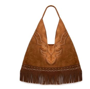 MW1341-9182BR  Montana West Boot Stitch Fringe Large Hobo Bag 
