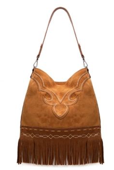 MW1341-918BR  Montana West Boot Stitch Fringe Hobo Bag