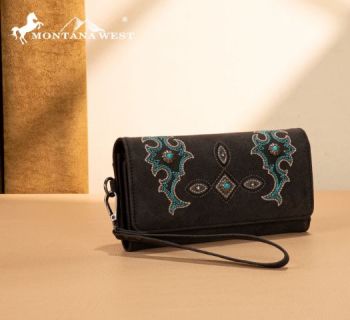 MW1344-W002 BK Montana West Concho Embroidered Collection Wallet