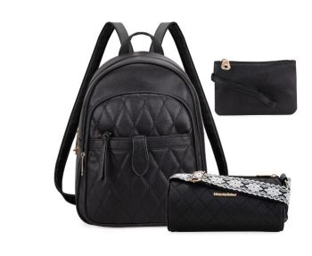 MWC3-178BK Montana West 3Pcs Set Quilted Small Backpack/Crossbody/Pouch