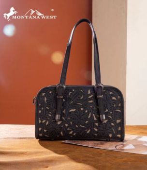 MW1345-8802BK Montana West Western Tooled Mini Satchel Bag -Black 
