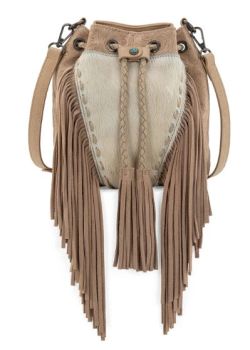 MW1349-8311TN Montana West Hair-On Cowhide Drawstring Crossbody Bucket Bag 