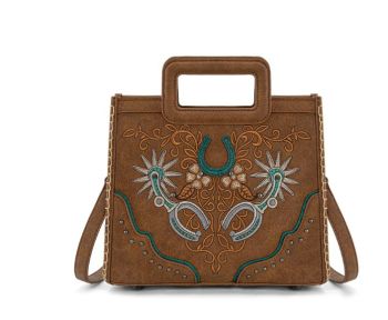 MW1352-8122BR Western Embroidered Top Handle Tote Crossbody