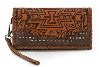 MW1354-W018BR Montana West Tooled Aztec Collection Wallet