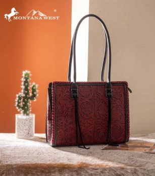 MW1355G-8317BK Montana West Tooled Concealed Carry Tote