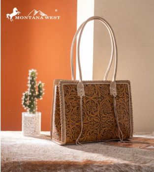 MW1355G-8317TN Montana West Tooled Concealed Carry Tote