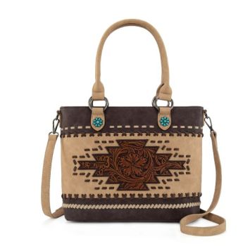 MW1356-8260CF Montana West Western Tooled Aztec Concealed Carry Tote/Crossbody