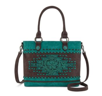 MW1356-8260TQ Montana West Western Tooled Aztec Concealed Carry Tote/Crossbody