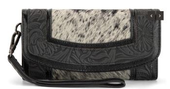 MW1360-W018 BK Montana West Hair-On Hide Tooled Wallet 