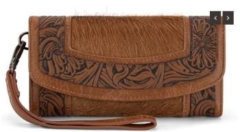MW1360-W018 BR Montana West Hair-On Hide Tooled Wallet 