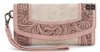 MW1360-W018 PK Montana West Hair-On Hide Tooled Wallet 