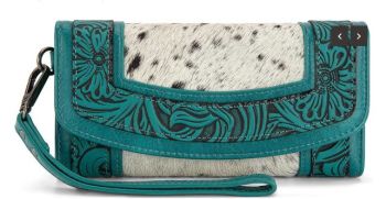 MW1360-W018 TQ Montana West Hair-On Hide Tooled Wallet 