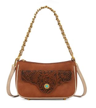 MW1362-818BR Montana West Tooled Floral Chain Shoulder Crossbody Bag