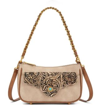 MW1362-818TN Montana West Tooled Floral Chain Shoulder Crossbody Bag