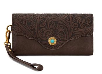 MW1362-W2005CF Montana West Tooled Floral Turquoise Wristlet Wallet