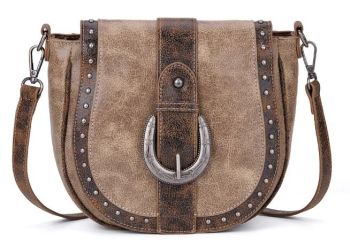 MW1364-8360CF Montana West Western Buckle Studded Saddle Crossbody Bag