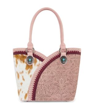 MW1365-8005PK Montana West Tooled & Cowhide Whipstitch Tote Bag