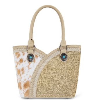 MW1365-8005TN Montana West Tooled & Cowhide Whipstitch Tote Bag