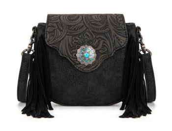 MW1366-8360BK Montana West Embossed Fringe Mini Crossbody