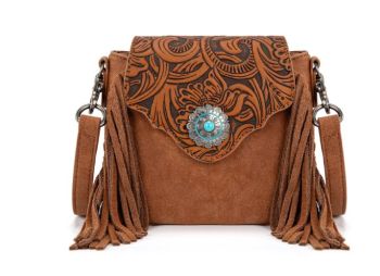 MW1366-8360BR Montana West Embossed Fringe Mini Crossbody