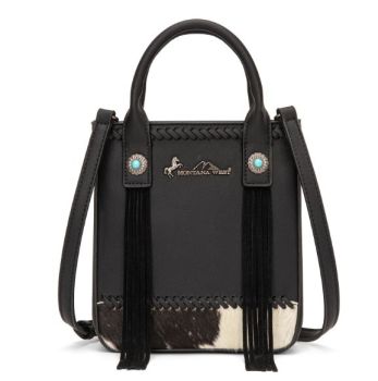 MW1368-8360BK Montana West Hair-On Cowhide Fringe Tote/Crossbody